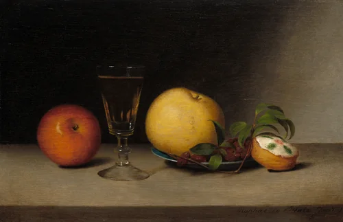 Still Life with Apples, Sherry, and Tea Cake by Raphaelle Peale, painting, 1822