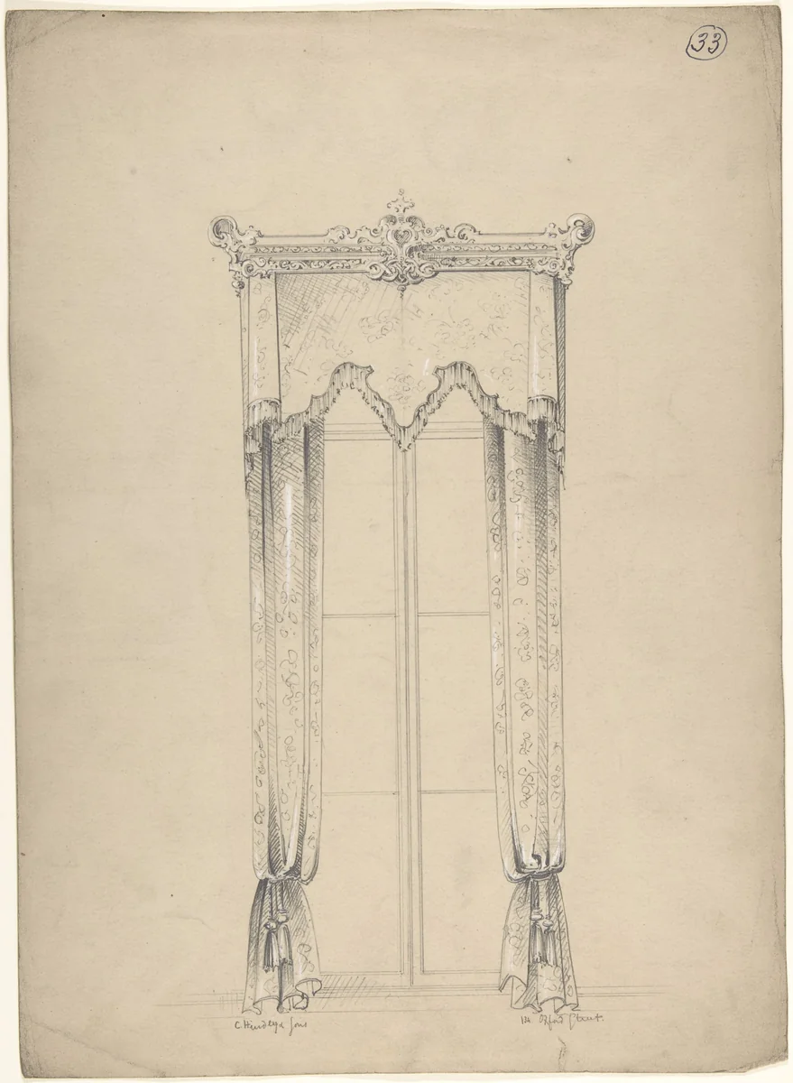 Design for Curtains by Charles Hindley and Sons, drawing, 1841-1884