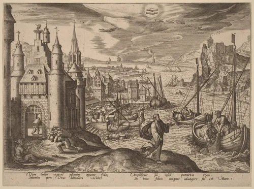 Jesus Calling the Apostles Among the Fishermen by Adriaen Collaert
Hans Bol
Jan Sadeler I, print, 1585