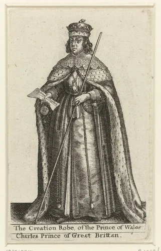 Ceremoniële kledij van een Engelse prins by Wenceslaus Hollar, print, 1617-1677