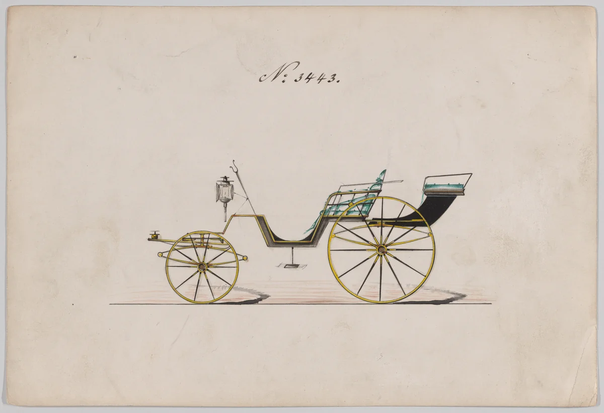 Design for Pony Phaeton, no. 3443 by Brewster & Co., drawing, 1878