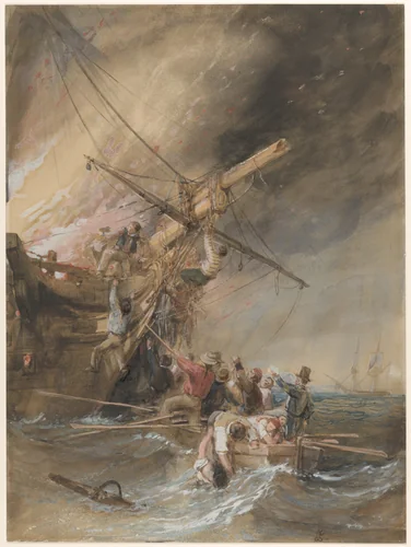 Fire at sea by Clarkson Stanfield, drawing, 1820-1846
