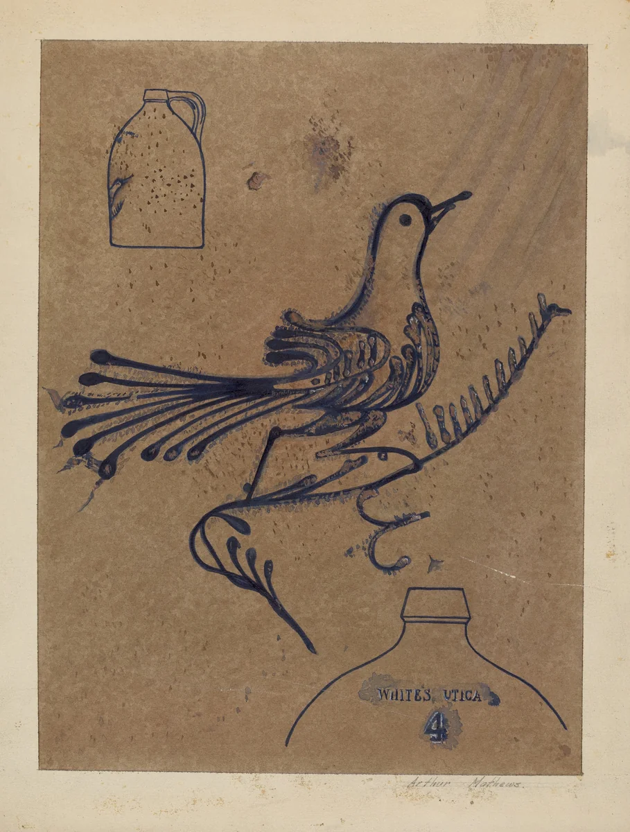 Stoneware Jug by Arthur Mathews, index of american design, 1937