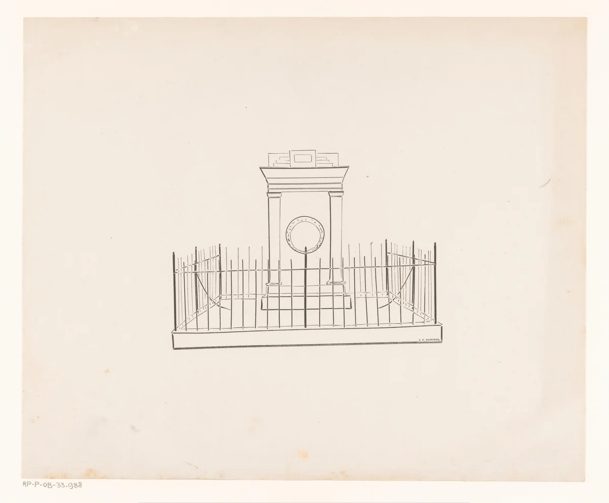 Monument met hek by Edouard Vermorcken, print, 1830-1906