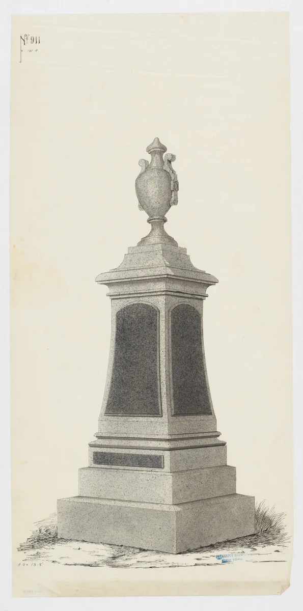 Grave Monument, Pillar Topped with a Vase, No. 911 by Alexander Maxwell, drawing, 1840-1880