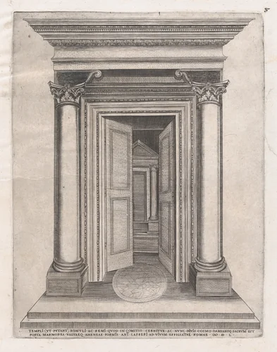 Portico of the Temple of Romulus, from "Speculum Romanae Magnificentiae" by anonymous, print, 1530-1580