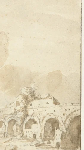 Ruïnes van het aquaduct van Mezza Via bij Rome by Bartholomeus Breenbergh, drawing, 1624-1629