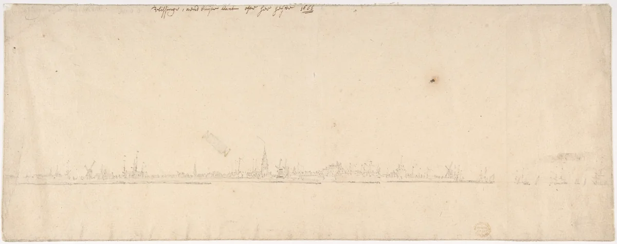 Flushing from the Sea by Willem van de Velde II, drawing, 1640-1707