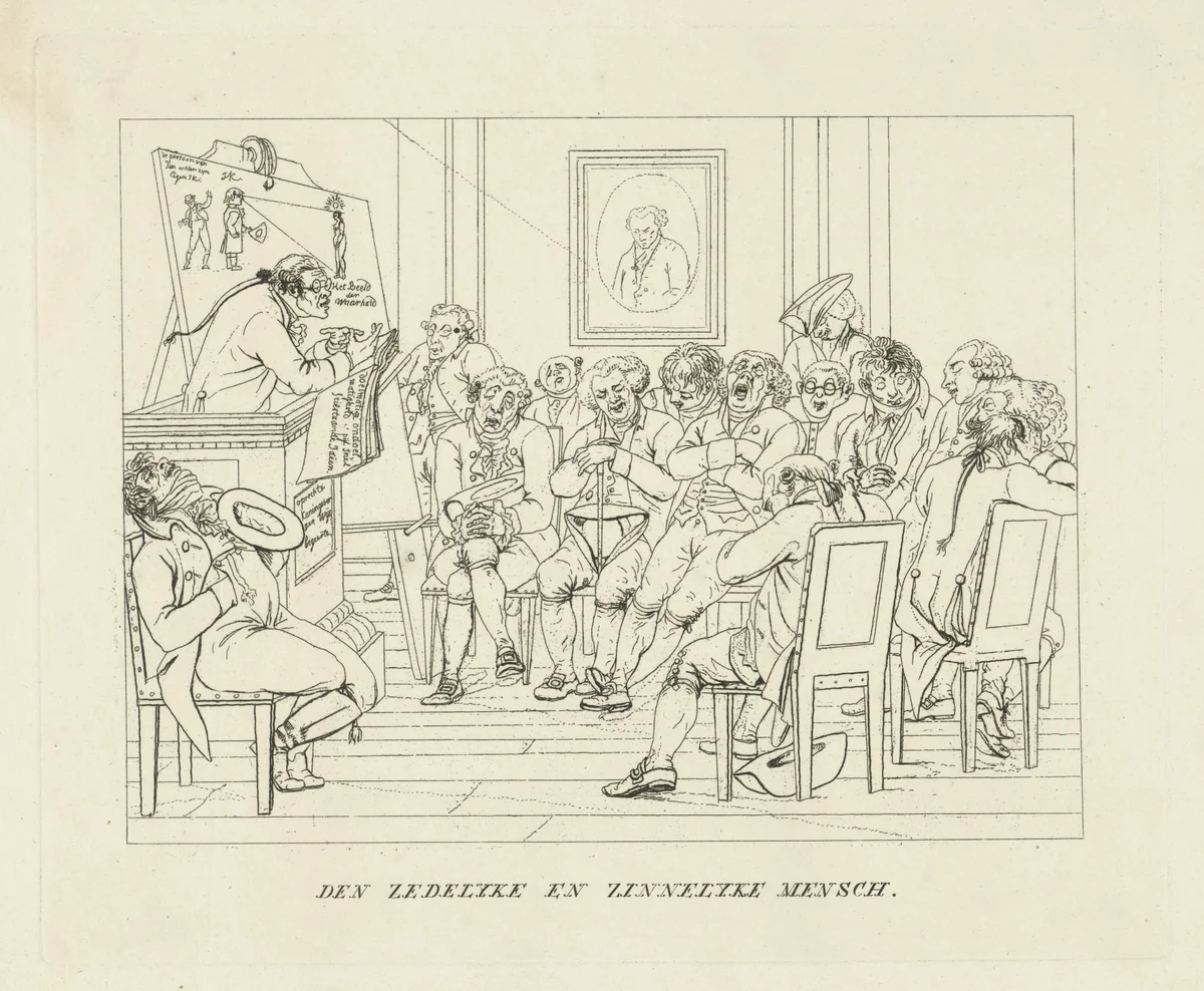 Slapende heren tijdens een lezing by Jacob Ernst Marcus, print, 1784-1826