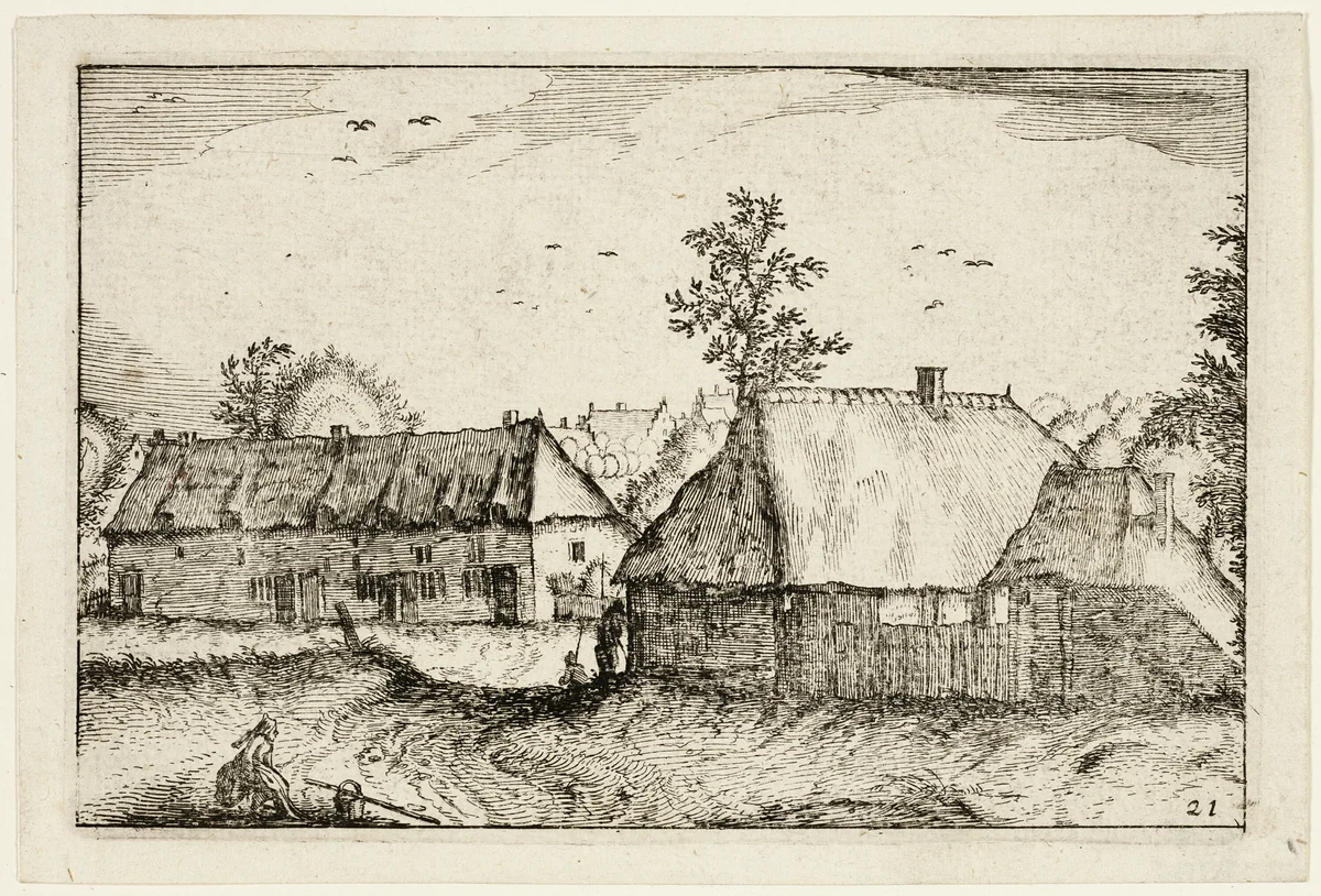 Large Sheds, plate 21 after Pictures of Farms, Country Houses and Rustic Villages (Praediorum villarum et rusticarum casularum icones) by Claes Jansz Visscher, print, 1612