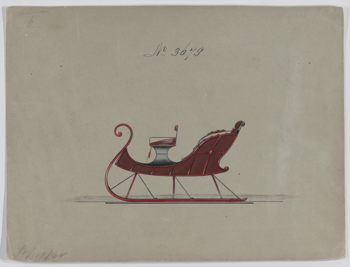 Design for 2 Seat Sleigh, no. 3679 by Brewster & Co., drawing, 1881