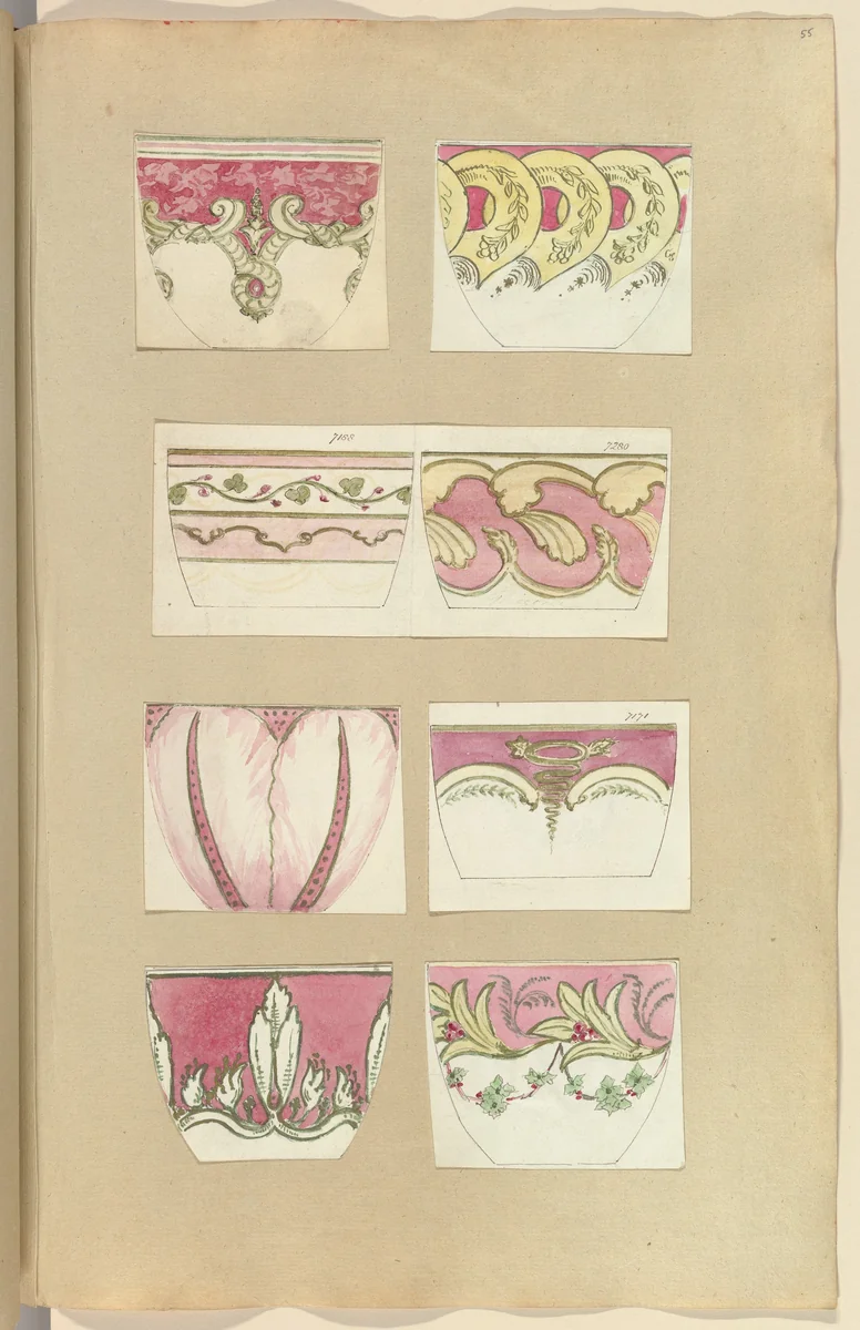 Eight Designs for Decorated Cups by Alfred Forrester, drawing, 1845-1855