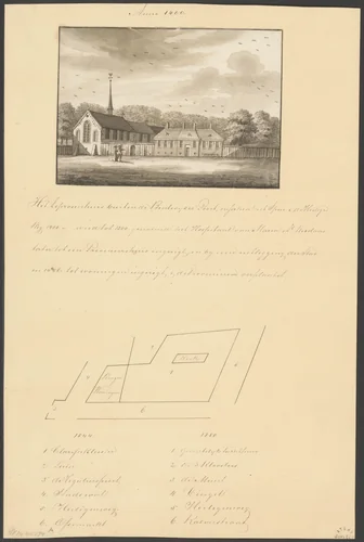 Gezicht op het Leprozenhuis by anonymous, drawing, 1700-1799