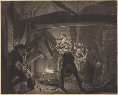 An Iron Forge by Richard Earlom; Joseph Wright, print, 1773