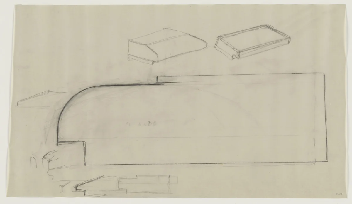 Design for Telefunken Record Player, Perspectives and elevation by Lilly Reich, mies van der rohe archive, 1937