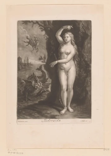 Andromeda aan de rots geketend by John Smith, print, 1662-1742