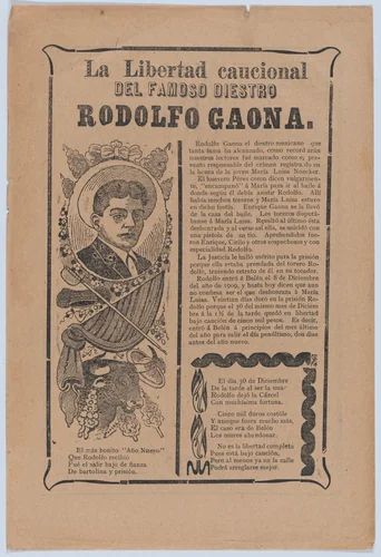 Broadsheet relating to the skillful bullfighter Rodolfo Gaona by José Guadalupe Posada, print, 1904-1914