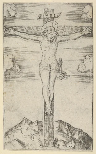 Christ on the Cross, from "Piccoli Santi" (Small Saints) by Marcantonio Raimondi, print, 1495-1532