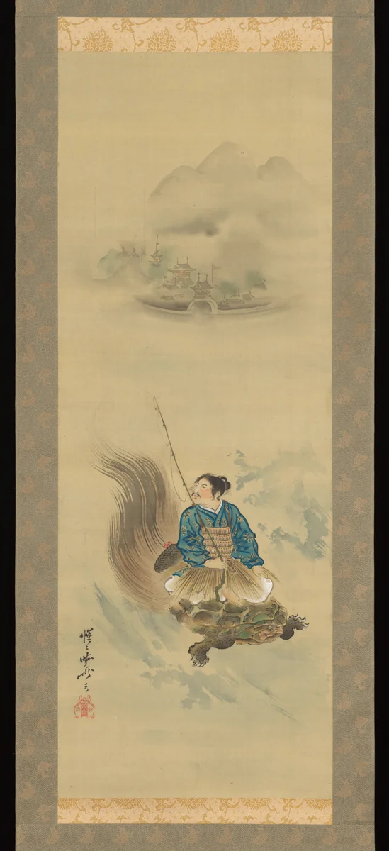 Urashima Tarō Riding on a Tortoise by Kawanabe Kyōsai (河鍋暁斎), painting, 1888-1912