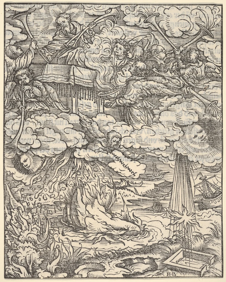 The First Four Trombones, plate 7 from The Apocalypse by Hans Burgkmair, print, 1523-1524