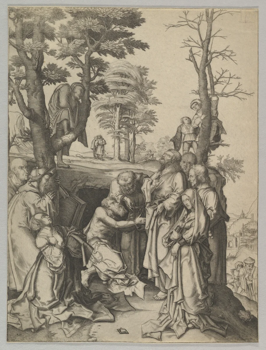 The Raising of Lazarus (copy) by Lucas van Leyden, print, 1489-1533