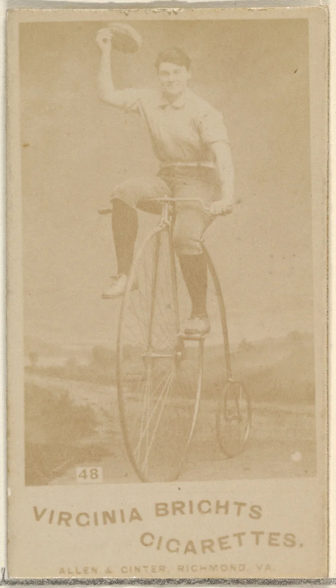 Card 48, from the Girl Cyclists series (N49) for Virginia Brights Cigarettes by Allen & Ginter, photograph, 1887