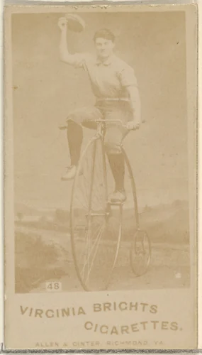 Card 48, from the Girl Cyclists series (N49) for Virginia Brights Cigarettes by Allen & Ginter, photograph, 1887