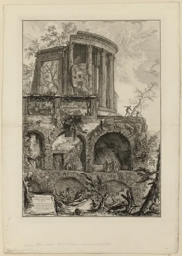 Another view of the Temple of the Sibyl in Tivoli, from Views of Rome by Giovanni Battista Piranesi, print, 1761