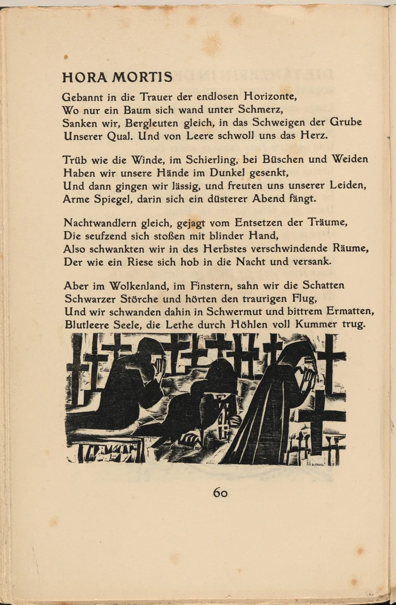 Hora Mortis (Hour of Death) (in-text plate) from mock-up of Georg Heym: Umbra Vitae (Georg Heym: Shadow of Life) by Ernst Ludwig Kirchner, volume, 1912-1922