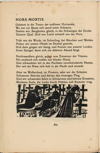 Hora Mortis (Hour of Death) (in-text plate) from mock-up of Georg Heym: Umbra Vitae (Georg Heym: Shadow of Life) by Ernst Ludwig Kirchner, volume, 1912-1922