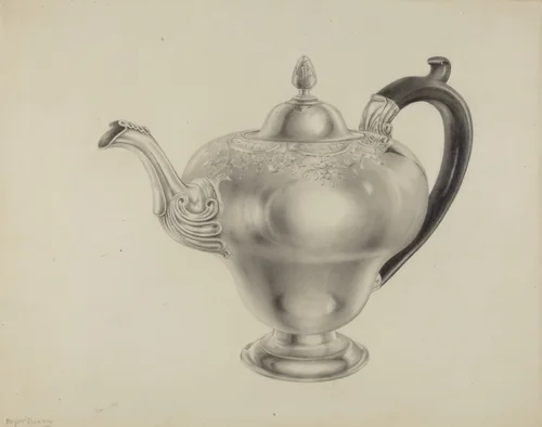 Silver Teapot by Hester Duany, index of american design, 1938