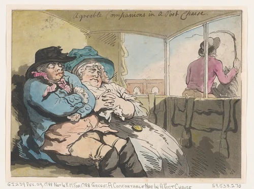 A Comfortable Nap in a Post Chaise by Thomas Rowlandson, print, 1788