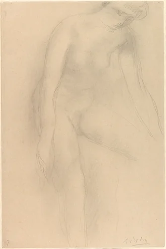 Standing Female Nude, Bending Forward by Auguste Rodin, drawing, 1860-1910