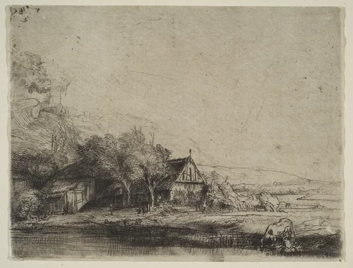Landscape with a Cow Drinking by Rembrandt van Rijn, print, 1645-1655