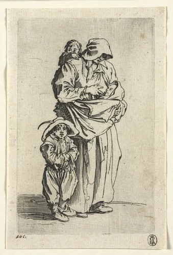 The Beggars: A Mother and Her Three Children by Jacques Callot, print, 1619-1627