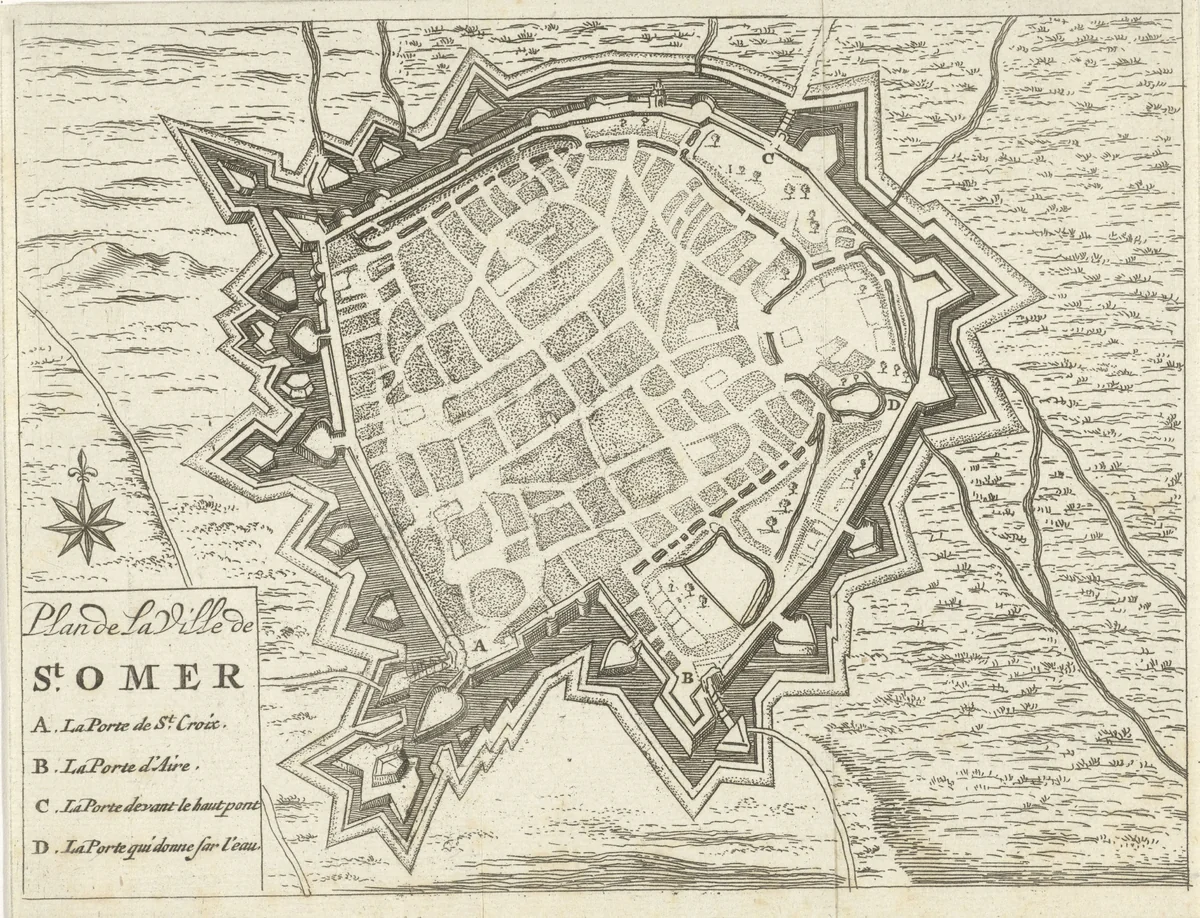 Plattegrond van Sint-Omaars, 1673-1686 by Jan Luyken, print, 1673-1686