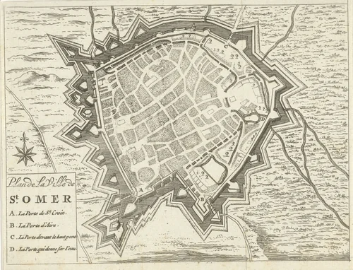 Plattegrond van Sint-Omaars, 1673-1686 by Jan Luyken, print, 1673-1686