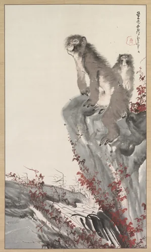 Monkeys by a Stream by Nagasawa Rosetsu (長澤蘆雪), painting, 1791-1799