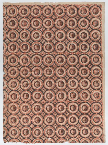 Sheet with overall red circular pattern by anonymous, print, 1700-1800