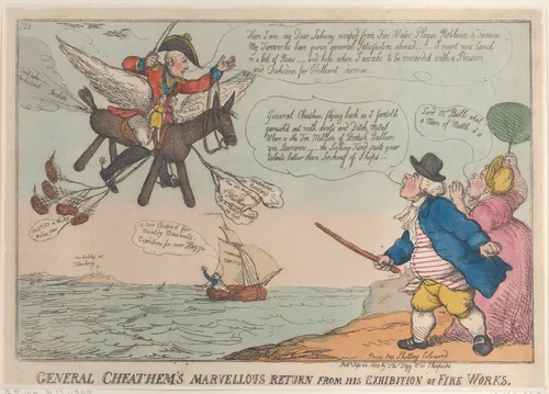 General Cheathem's Marvellous Return from His Exhibition of Fire Works by Thomas Rowlandson, print, 1809