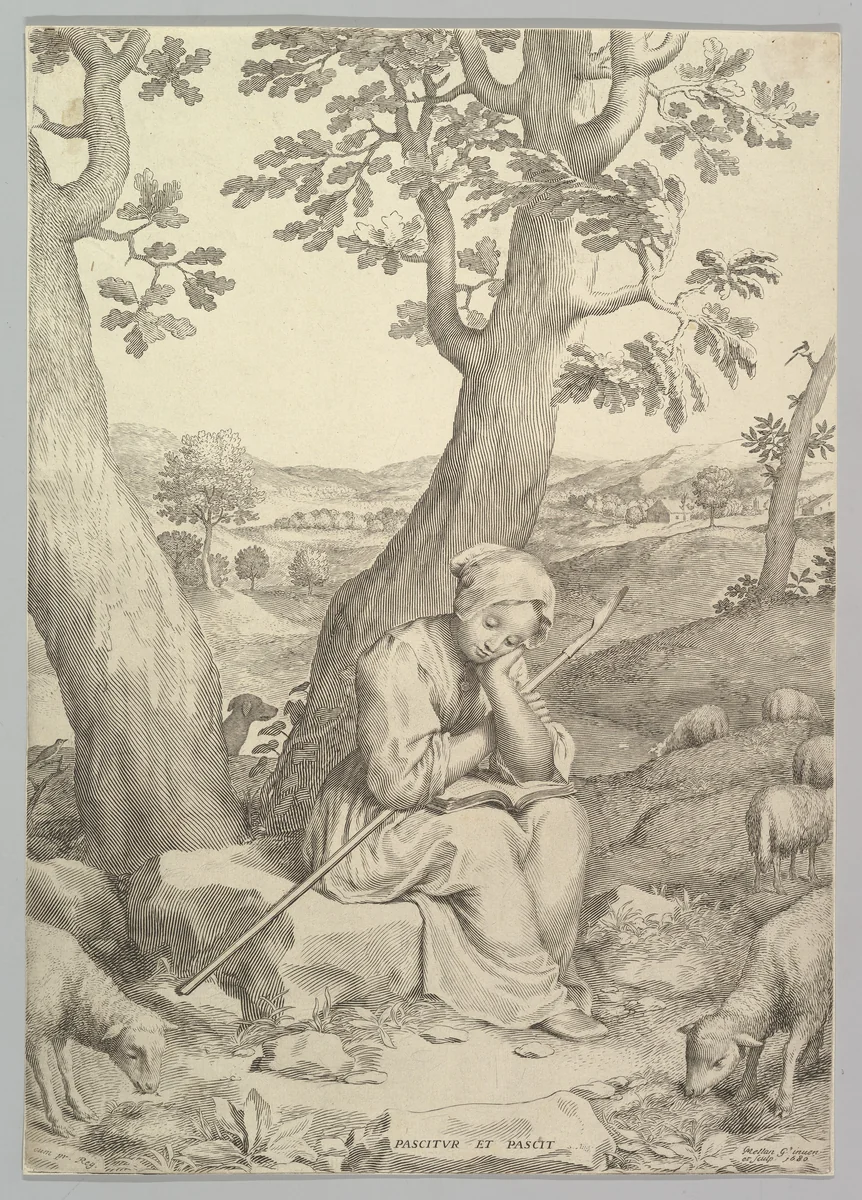 St. Genevieve as a Young Girl by Claude Mellan, print, 1680