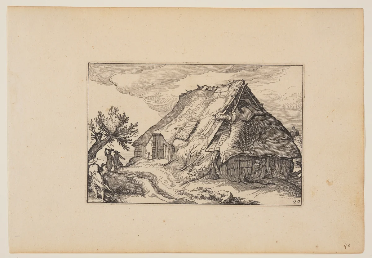 A Barn, from Landscapes (Verscheyden aerdige Lanthuysen...) by Claes Jansz Visscher, print, 1620