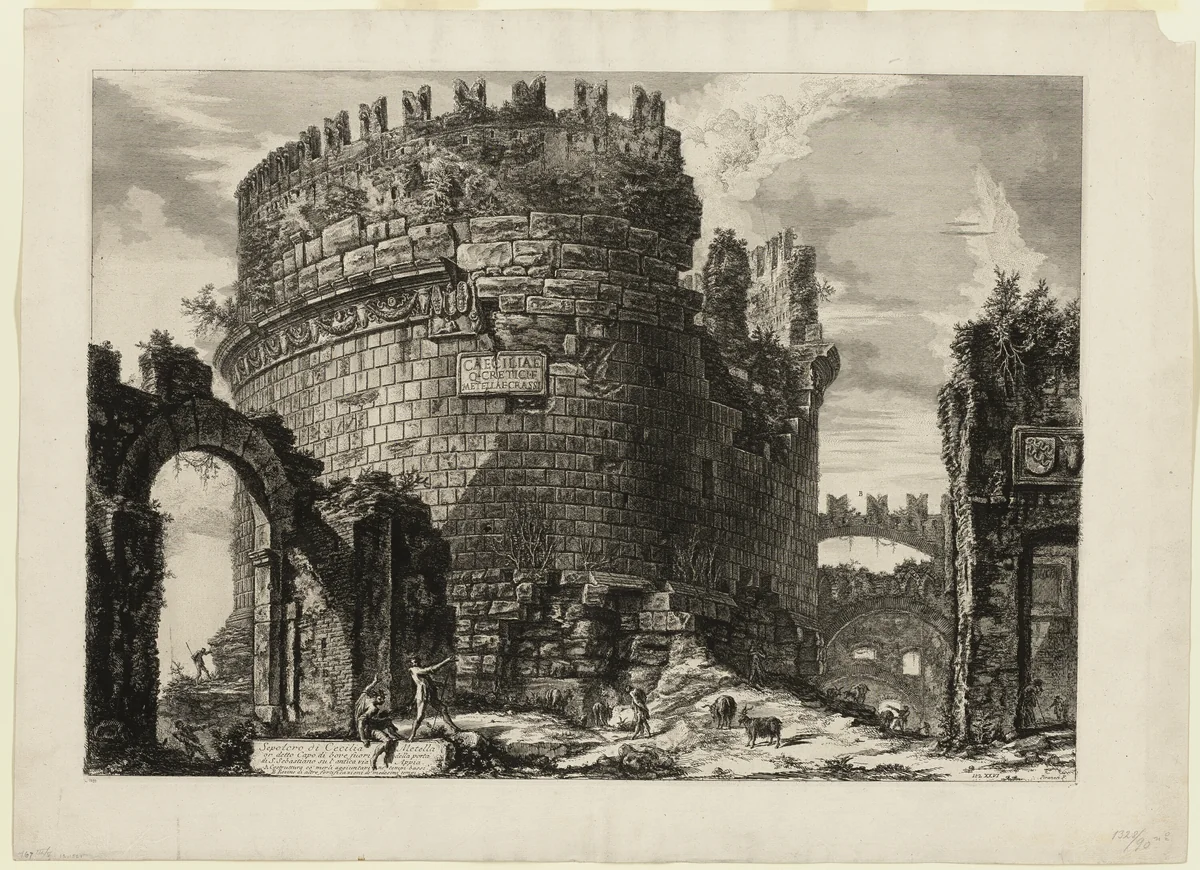 Tomb of Caecilia Metella, from Views of Rome by Giovanni Battista Piranesi, print, 1762