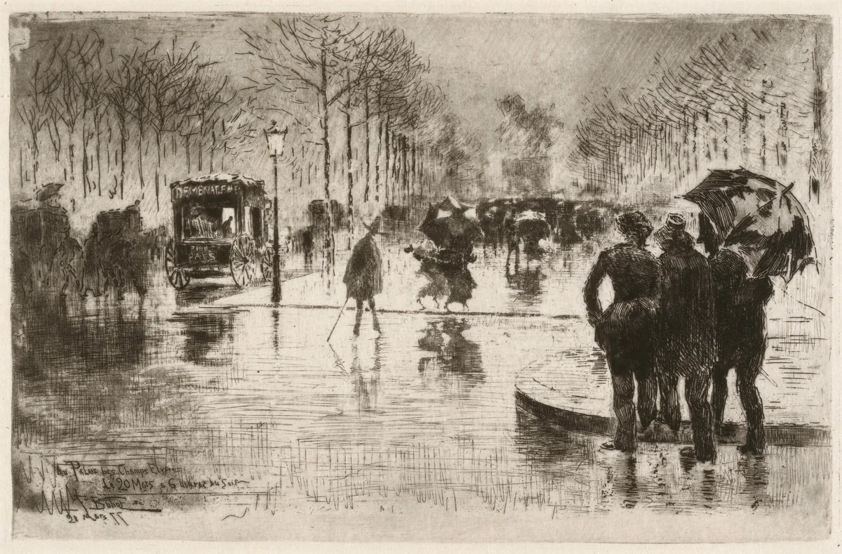 Le retour des artistes (The Return of the Artists) by Félix-Hilaire Buhot, print, 1877