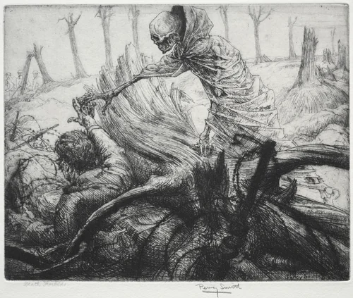 Dance of Death: Death Forbids by Percy John Delf Smith, print, 1919