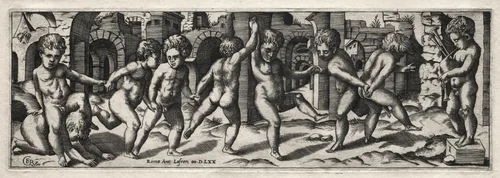 Frieze of Children Dancing to a Bag-pipe by Giorgio Reverdino, print, 1531-1570