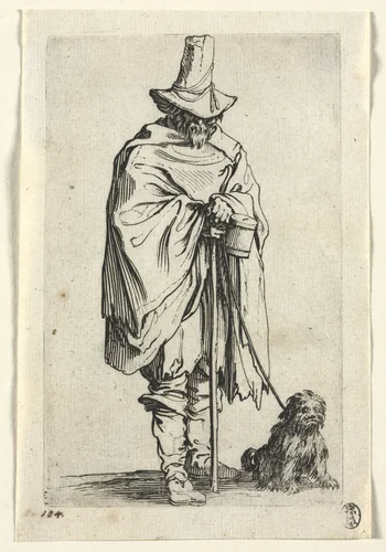 The Beggars: Blind Man with His Dog by Jacques Callot, print, 1619-1627