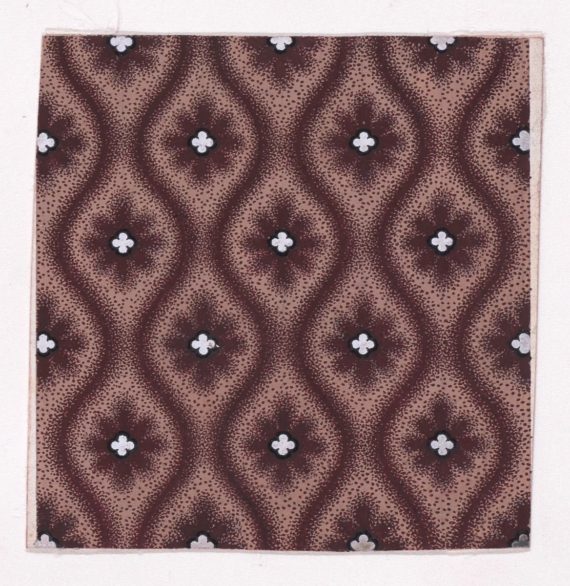 Textile Design with Alternating Vertical Rows of Rosettes with Quatrefoil Shapes in the Center Framed by Undulating Vertical Garlands by anonymous, drawing, 1840