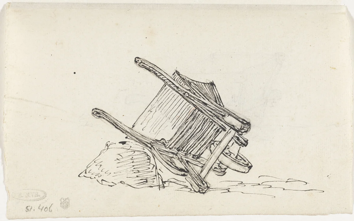 Kruiwagen, liggend tegen een steen by Pieter Bartholomeusz. Barbiers, drawing, 1782-1837