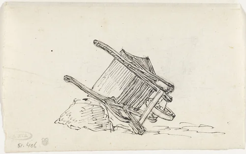 Kruiwagen, liggend tegen een steen by Pieter Bartholomeusz. Barbiers, drawing, 1782-1837